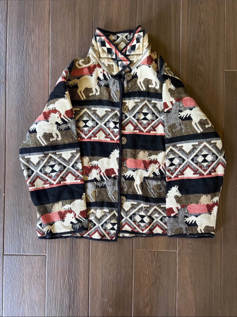 Vintage Jane Ashley Southwestern Horse Pattern Woven Cotton Jacket - 2X